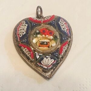 Vintage Italian Micro Mosaic Heart Charm Pendant Made In Italy. 1” Pendant.